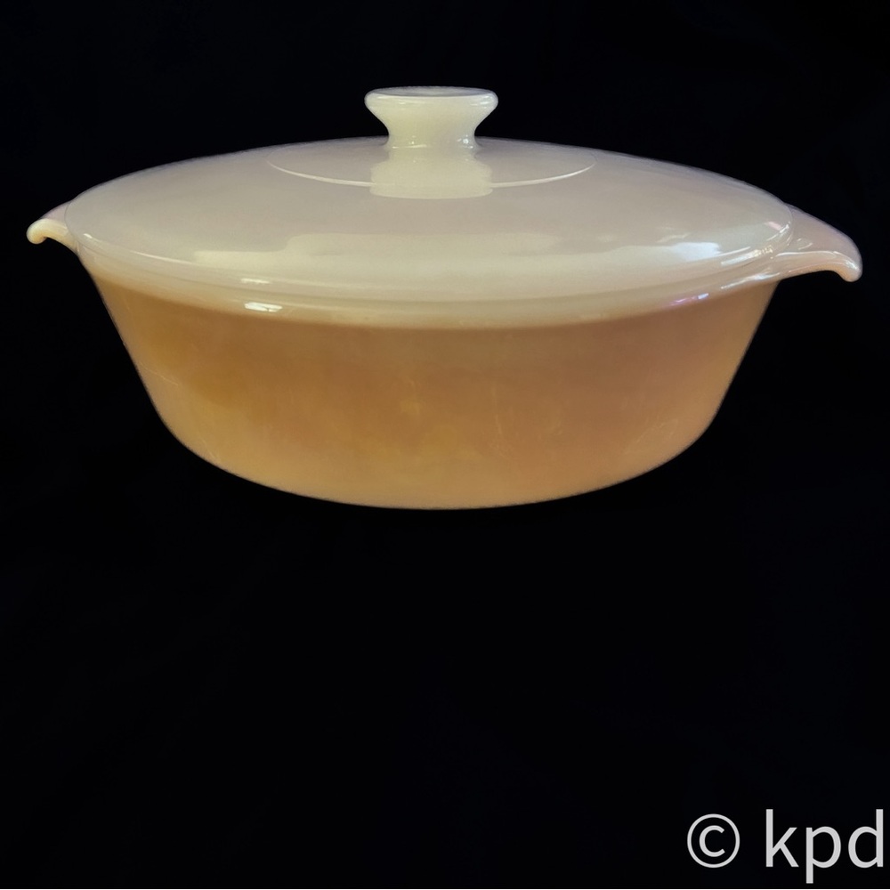 Mid Century Vintage Peach Lustre Casserole Dish with Original Lid